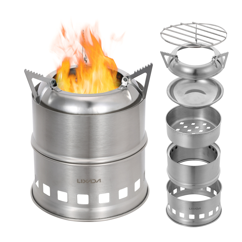 Camping Cooking Windshield - Lixada kompor kayu Stainless Steel, kompor