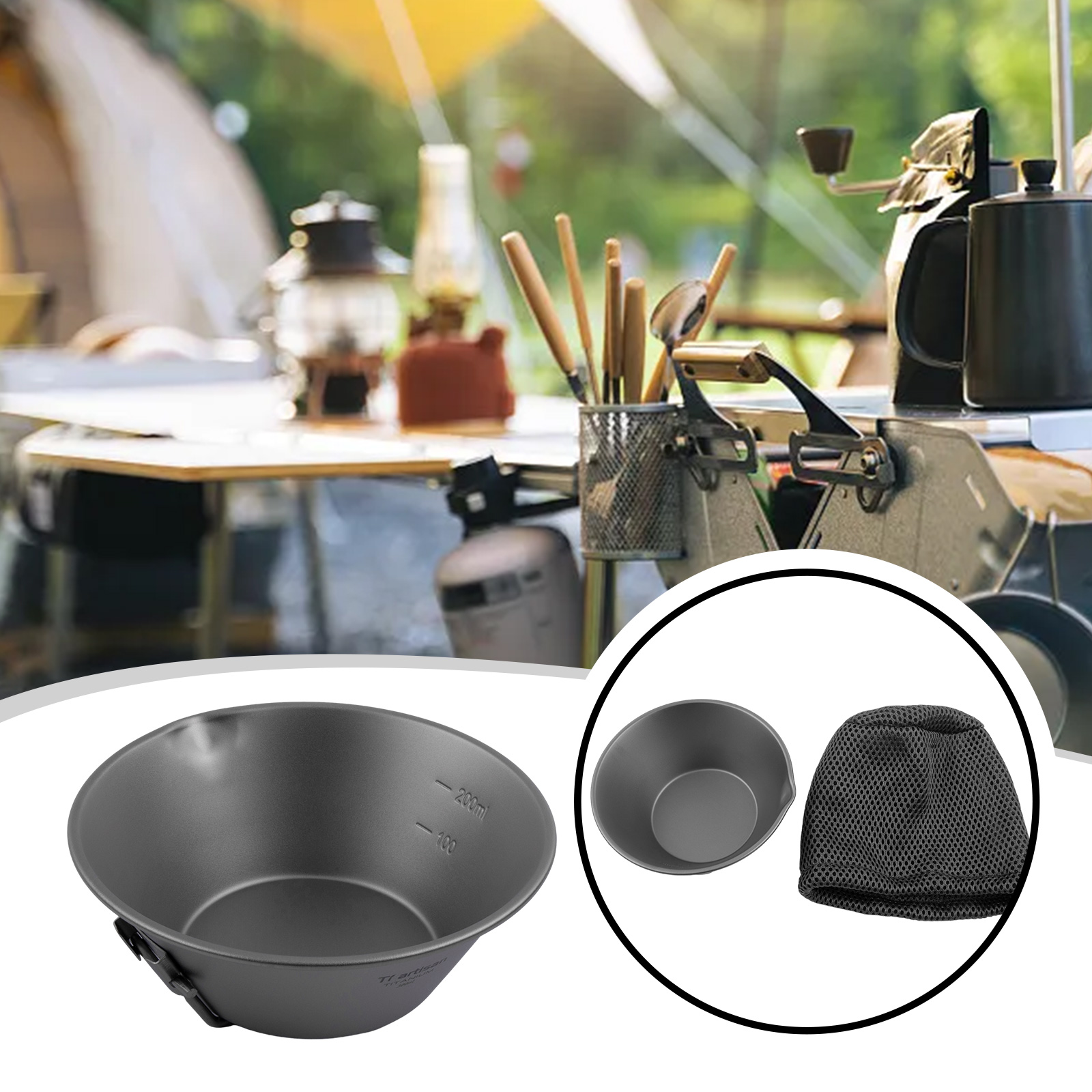 Camping Cooking Mess Kit - Panci Mangkuk Berkemah Lipat Ultraringan dengan