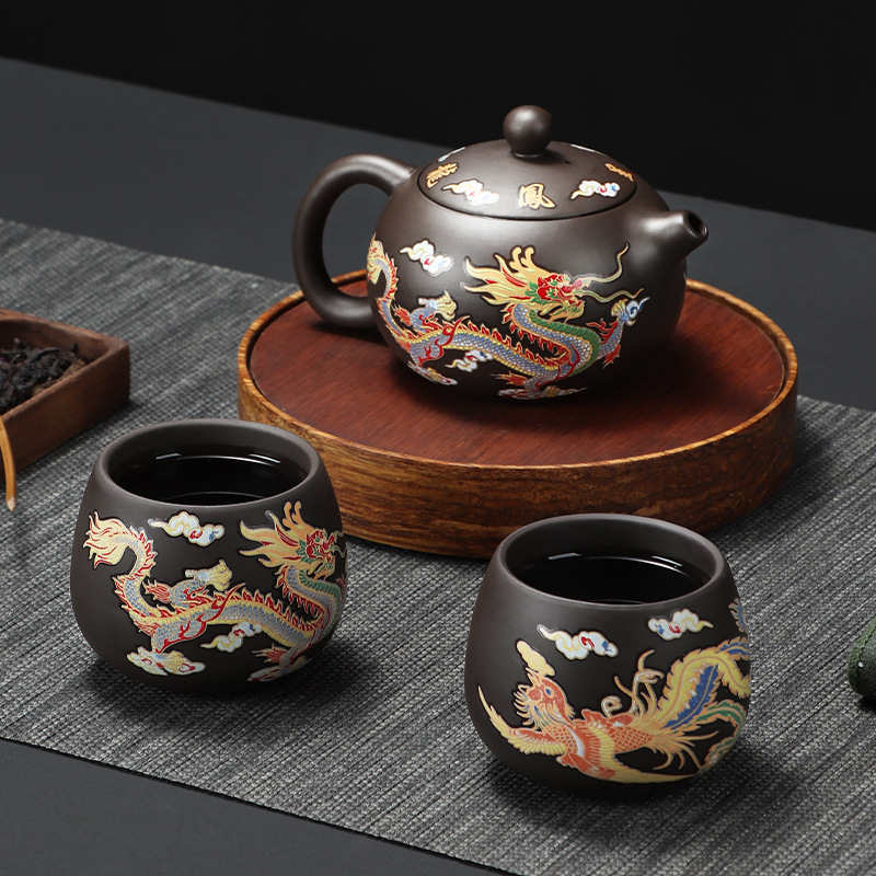 Camping Cooking Utilities - 135-350ml Dragon Teapot Chinese Style Color-changing