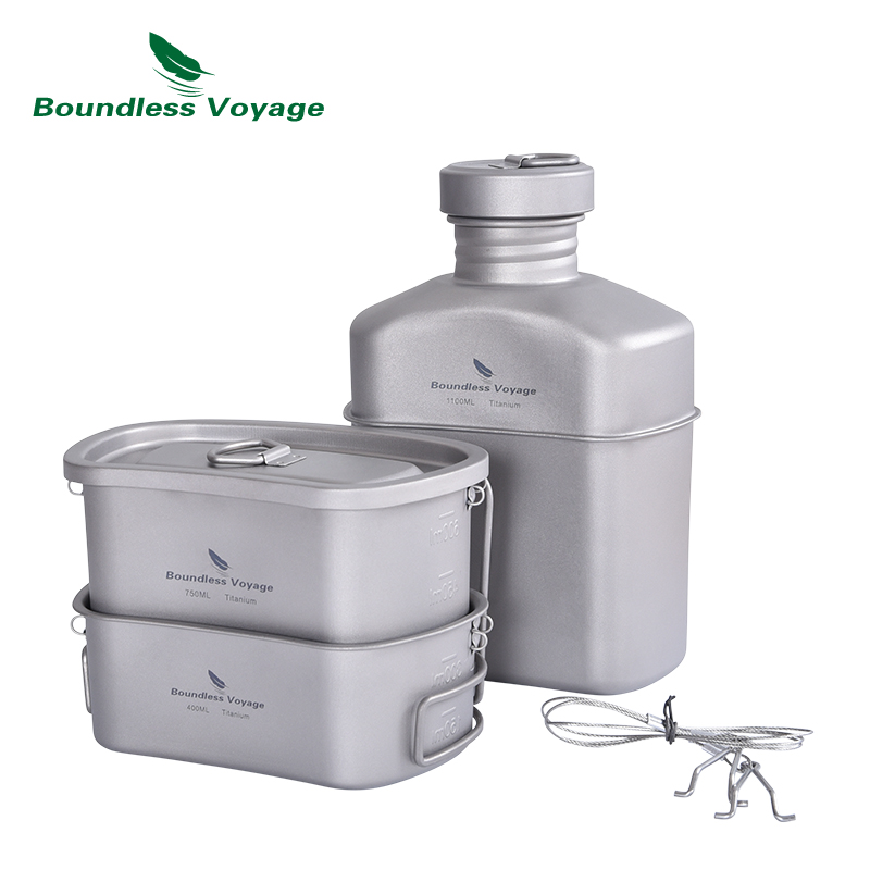 Camping Cooking Mess Kit - Boundless Voyage Titanium Canteen memasak Set