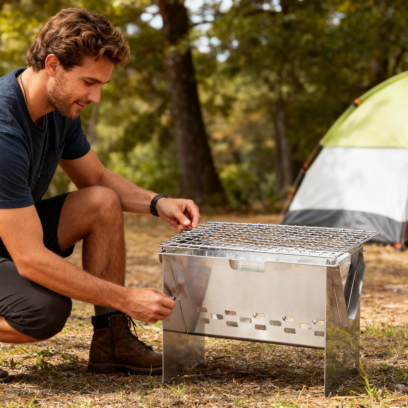 Pemanggang Arang Lipat Portabe - Camping Cooking Set Compact ulasan dan harga