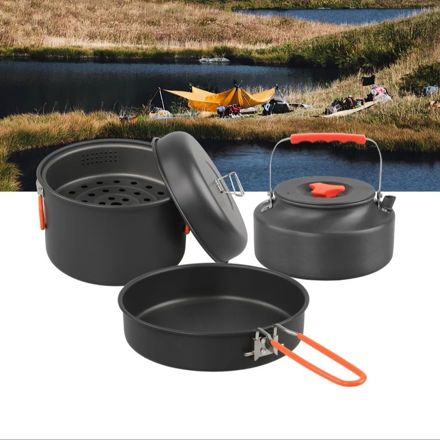 Panci masak luar ruangan, pera - Camping Cooking Sets ulasan dan harga