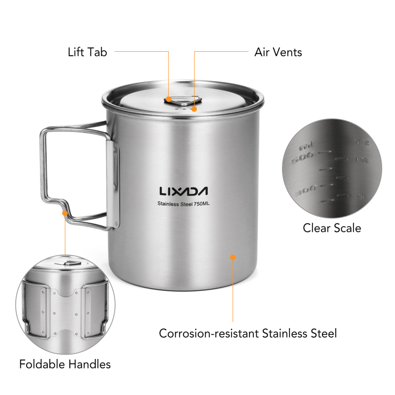 Lixada cangkir 750ml, luar rua - Camping Cooking Backpack ulasan dan harga